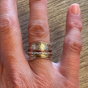Sterling Silver and brass statement ring size 7